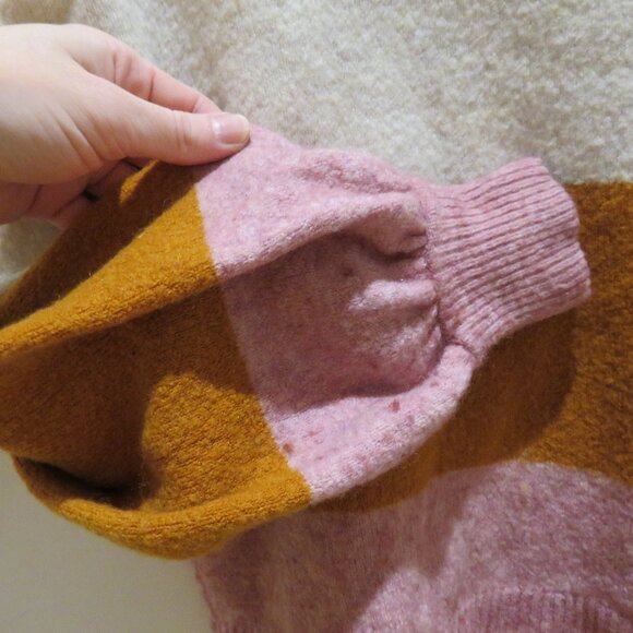 MADEWELL Striped Gladwell Balloon-Sleeve Pullover Sweater in Heather Mulberry - Picture 6 of 14